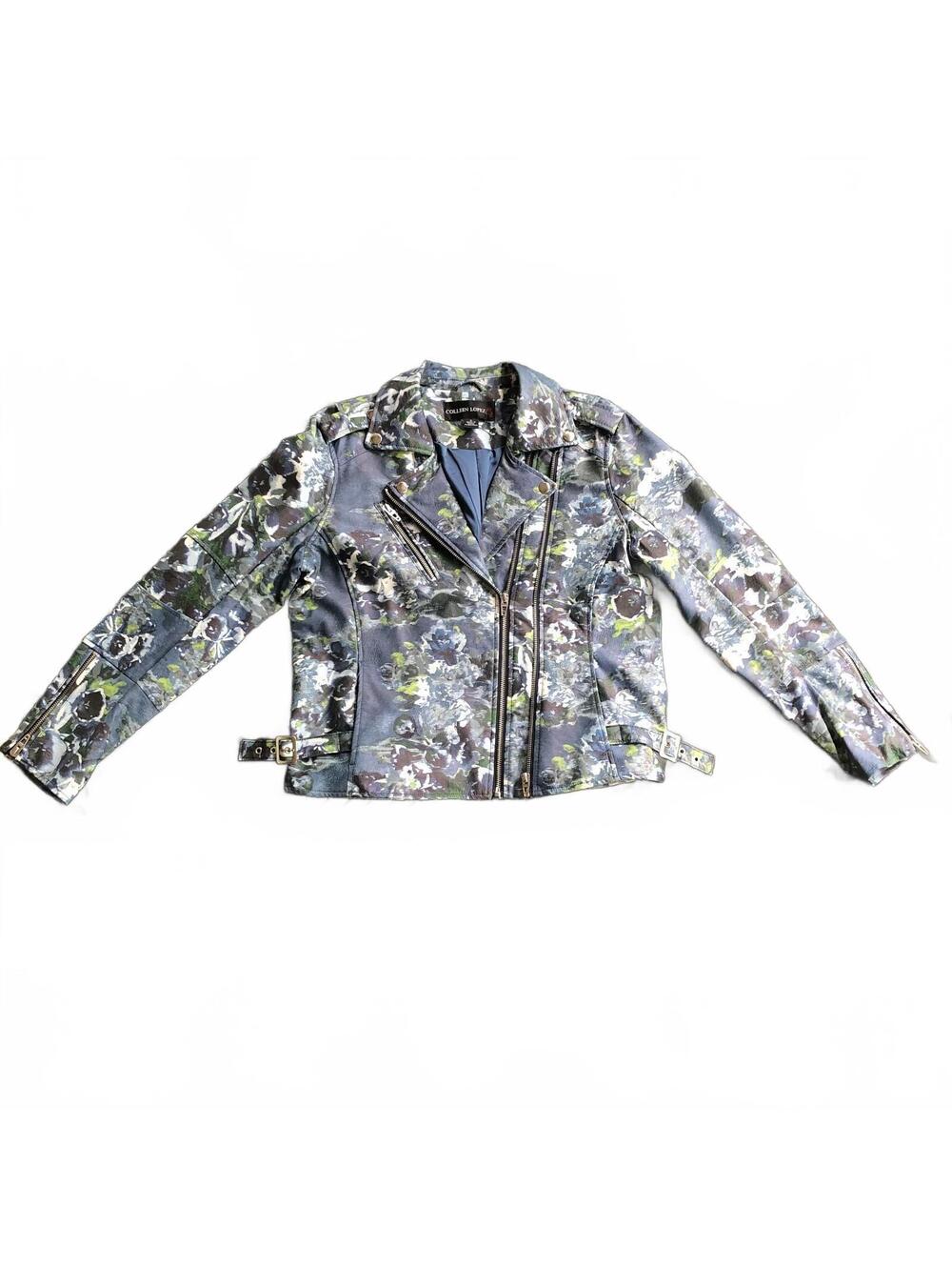 Colleen Lopez Floral Print Faux Leather Moto Jacket Size M Whimsigoth Romantic